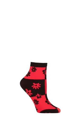 Ladies 1 Pair Trasparenze Chamomile Floral Check Socks Red One Size