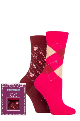 Ladies 2 Pair Burlington Christmas Gift Boxed Socks Pink 3.5-7 Ladies