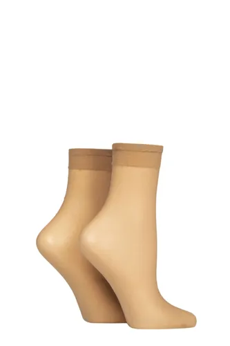 Ladies 2 Pair Charnos 10 Denier Sheer Ankle Highs Natural Tan One Size