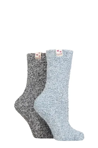 Ladies 2 Pair Elle Cosy Bed & Slipper Socks Blue Coral 4-8
