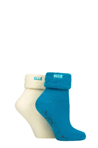 Ladies 2 Pair Elle Thermal Bed and Slipper Socks Blue Coral 4-8