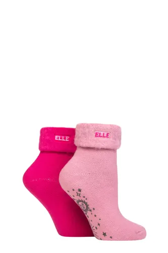 Ladies 2 Pair Elle Thermal Bed and Slipper Socks Smokey Pink 4-8