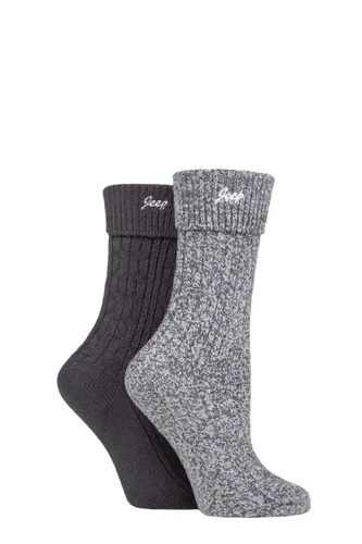 Ladies 2 Pair Jeep Super Soft Turn Over Top Polyester Boot Socks Charcoal / Slate 4-8 Ladies
