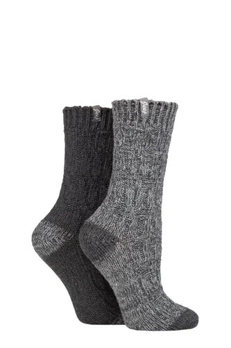 Ladies 2 Pair Jeep Wool Rope Knit Boot Socks Charcoal / Slate 4-8 Ladies