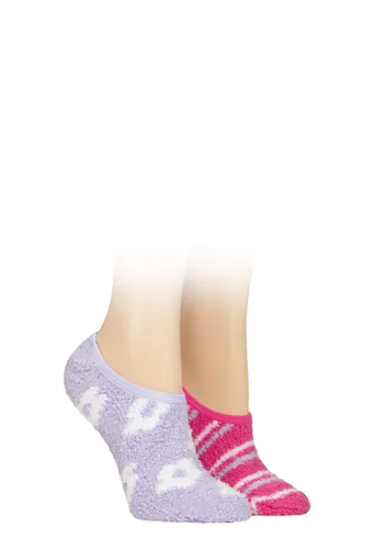 Ladies 2 Pair SOCKSHOP Wildfeet Animal and Patterned Cosy Slipper Socks with Grip Flowers / Stripes 4-8
