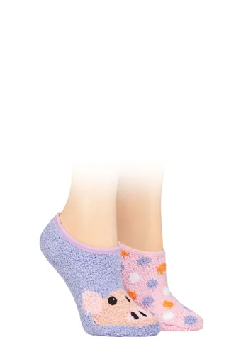 Ladies 2 Pair SOCKSHOP Wildfeet Animal and Patterned Cosy Slipper Socks with Grip Pig 4-8 UK