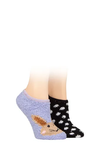 Ladies 2 Pair SOCKSHOP Wildfeet Animal and Patterned Cosy Slipper Socks with Grip Rabbit 4-8 UK