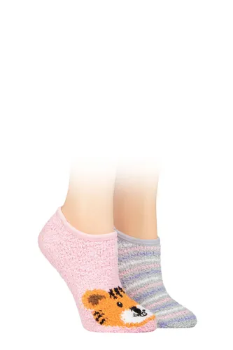 Ladies 2 Pair SOCKSHOP Wildfeet Animal and Patterned Cosy Slipper Socks with Grip Tiger 4-8 UK