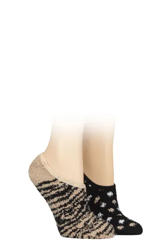 Ladies 2 Pair SOCKSHOP Wildfeet Animal and Patterned Cosy Slipper Socks with Grip Tiger Print / Spots 4-8
