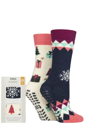 Ladies 2 Pair Totes Originals Slipper Socks Festive 4-8 Ladies