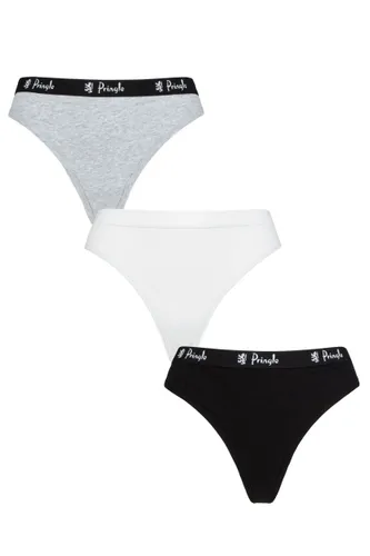 Ladies 3 Pack Pringle Smooth Silhouette Cotton Rich Thongs Grey / White / Black S