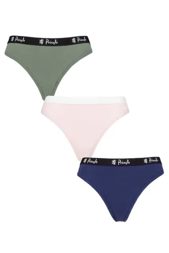 Ladies 3 Pack Pringle Smooth Silhouette Cotton Rich Thongs Khaki / Pink / Navy S