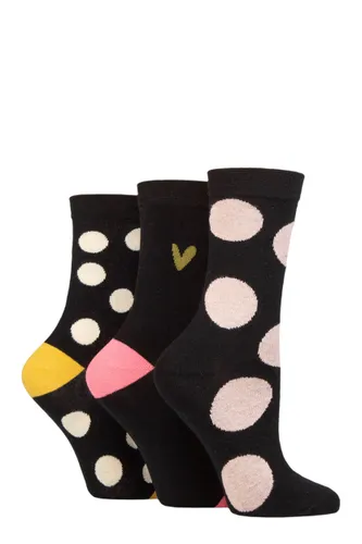Ladies 3 Pair Caroline Gardner Patterned Cotton Socks Black Spots 4-8 Ladies
