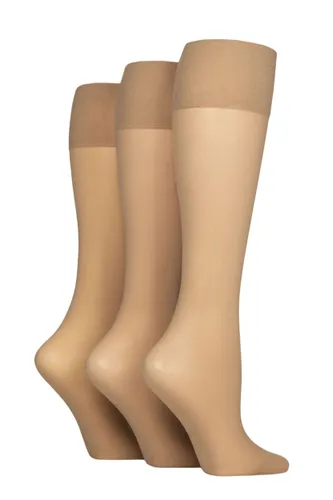 Ladies 3 Pair Charnos 15 Denier Sheer Knee Highs Champagne One Size