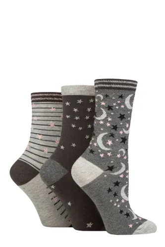 Ladies 3 Pair Charnos Moon and Stars Socks Charcoal One Size