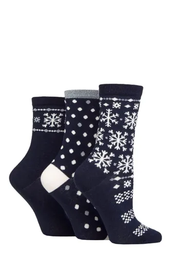 Ladies 3 Pair Charnos Snowflakes Socks Navy One Size