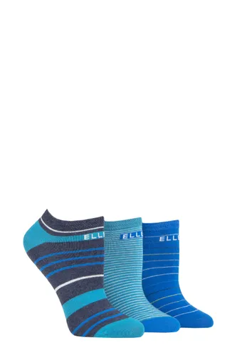Ladies 3 Pair Elle Plain, Stripe and Patterned Cotton No-Show Socks Blue Sky Stripe 4-8 Ladies
