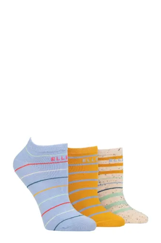 Ladies 3 Pair Elle Plain, Stripe and Patterned Cotton No-Show Socks Bluebell Stripe 4-8