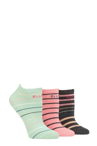 Ladies 3 Pair Elle Plain, Stripe and Patterned Cotton No-Show Socks Meadow Stripe 4-8