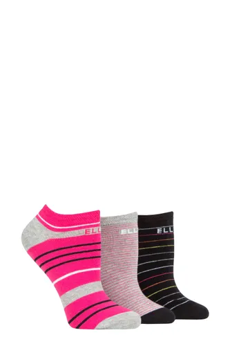 Ladies 3 Pair Elle Plain, Stripe and Patterned Cotton No-Show Socks Tropical Pink Stripe 4-8 Ladies