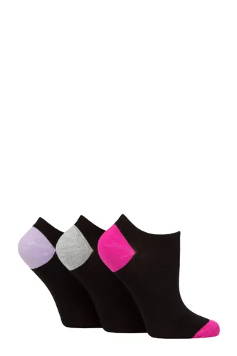 Ladies 3 Pair Glenmuir Plain and Patterned Bamboo Secret Socks Black Pink / Grey / Lilac 4-8 Ladies