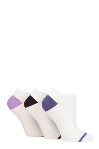 Ladies 3 Pair Glenmuir Plain and Patterned Bamboo Secret Socks Stripe Toe White Blue / Black / Purple 4-8 Ladies