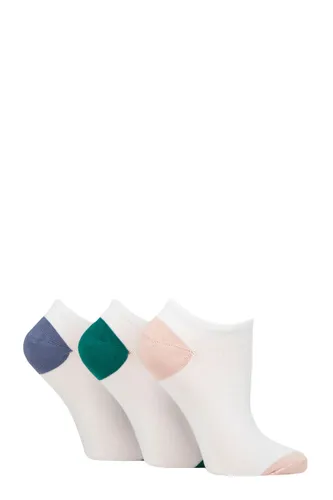 Ladies 3 Pair Glenmuir Plain and Patterned Bamboo Secret Socks White Pink / Green / Blue 4-8 Ladies
