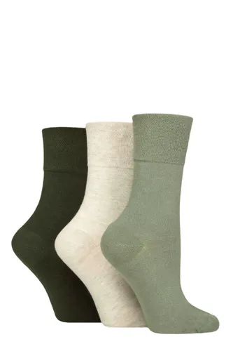 Ladies 3 Pair Iomi Footnurse Gentle Grip Diabetic Socks Khaki / Forest / Grey 4-8