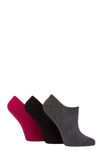 Ladies 3 Pair Pringle Plain and Patterned Cotton Trainer Socks Black / Grey / Plum Plain 4-8 Ladies