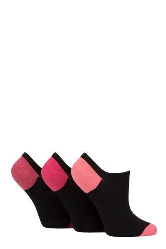 Ladies 3 Pair Pringle Plain and Patterned Cotton Trainer Socks Black / Pink Heel & Toe 4-8 Ladies