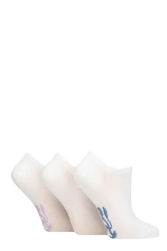 Ladies 3 Pair Pringle Plain and Patterned Cotton Trainer Socks Lion White / Lilac 4-8