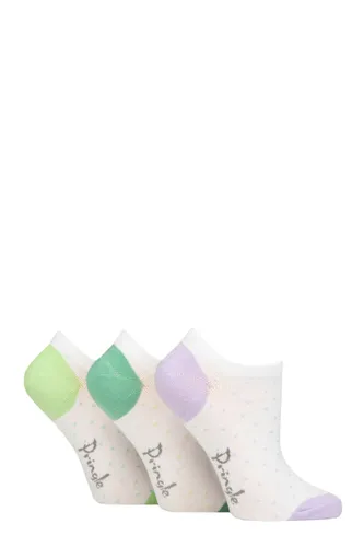Ladies 3 Pair Pringle Plain and Patterned Cotton Trainer Socks Mini Dots White / Lilac 4-8
