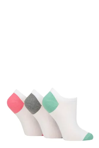 Ladies 3 Pair Pringle Plain and Patterned Cotton Trainer Socks White Grey / Mint / Pink Heel & Toe 4-8 Ladies