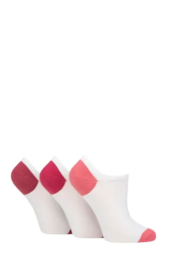 Ladies 3 Pair Pringle Plain and Patterned Cotton Trainer Socks White / Pink Heel & Toe 4-8 Ladies