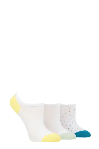 Ladies 3 Pair Pringle Plain and Patterned Cotton Trainer Socks Yellow / Mint / Blue Dots 4-8 Ladies