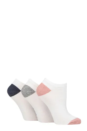 Ladies 3 Pair SOCKSHOP TORE 100% Recycled Heel and Toe Cotton Trainer Socks White Navy / Grey / Pink 4-8 Ladies