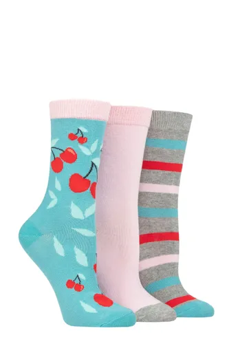 Ladies 3 Pair SOCKSHOP Wildfeet Cotton Novelty Patterned Socks Cherry Garden 4-8 Ladies