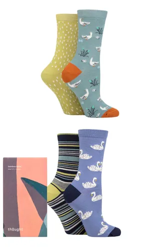 Ladies 4 Pair Thought Daniela Bamboo Duck Gift Boxed Socks Multi 4-7