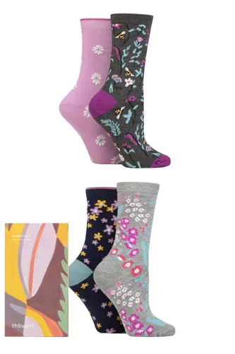 Ladies 4 Pair Thought Maeve Bamboo Floral Gift Boxed Socks Multi 4-7
