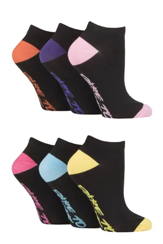 Ladies 6 Pair SOCKSHOP Dare to Wear Patterned and Plain Trainer Socks Black/Pink 4 - 8