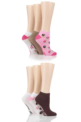 Ladies 6 Pair SOCKSHOP Dare to Wear Patterned and Plain Trainer Socks Treats 4-8