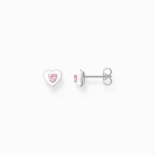 Ladies Sterling Silver Heart Shaped Pink Stone Stud Earrings