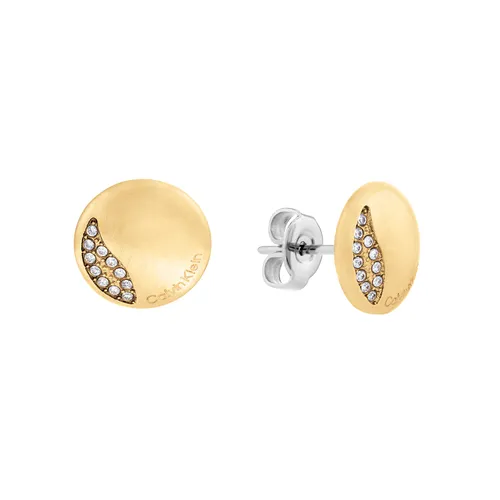 Ladies Yellow Gold Coloured Circular Crystal Stud Earrings