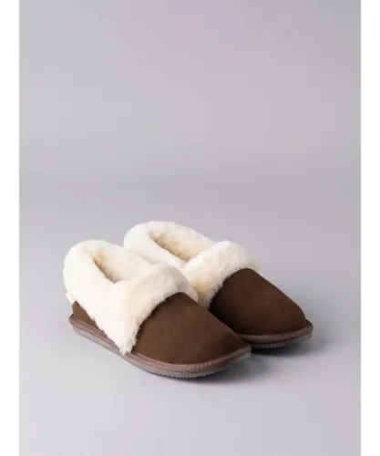 Lakeland Leather Womens Ladies' Sheepskin Cuff Slippers in Brown Leather (archived)