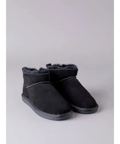 Lakeland Leather Womens Ladies' Sheepskin Mini Boot Slippers in Black