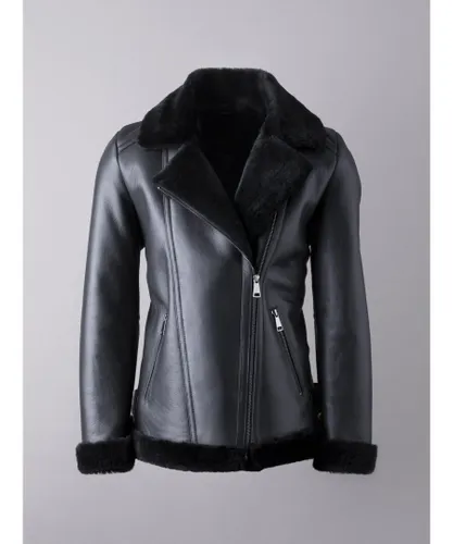 Lakeland Leather Womens Linthwaite Sheepskin Aviator Jacket in Black