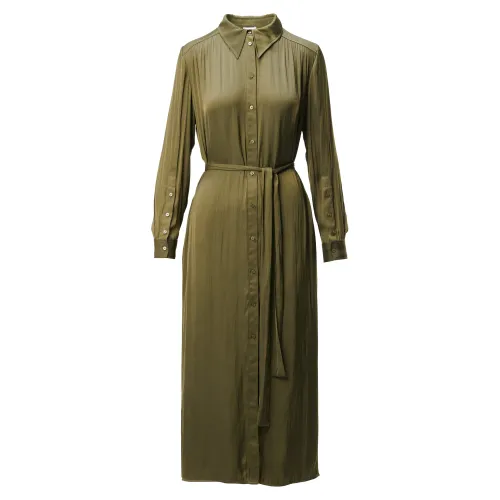 Lala Berlin , Long Dress with Shirt Collar and Button Placket ,Green female, Sizes: