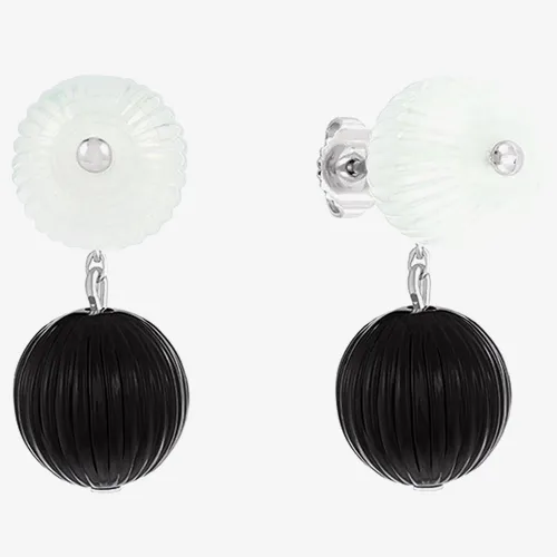 Lalique Sterling Silver Vibrante Black & White Orb Dropper Earrings 10383200