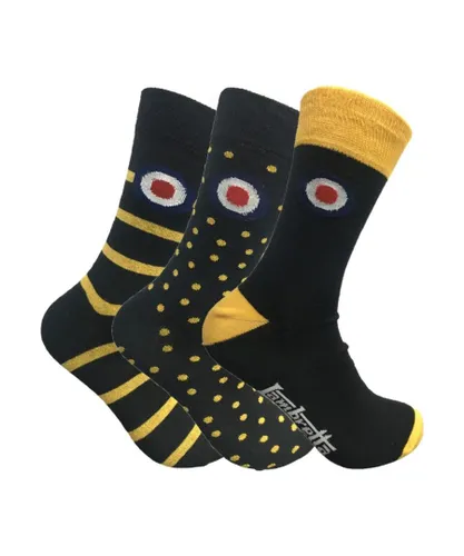 Lambretta Mens Cotton Rich Socks 3 Pairs in Black / Yellow - Multicolour