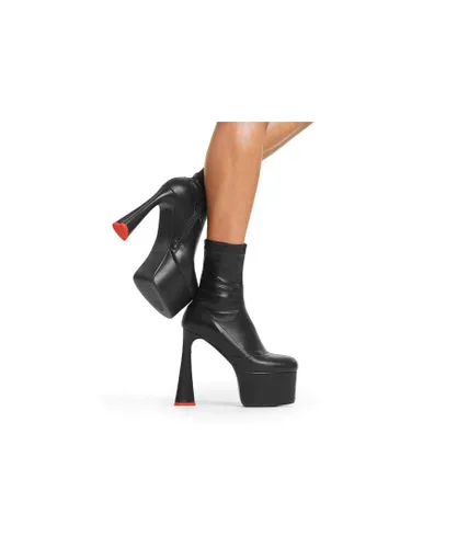Lamoda Womens Ankle Boots Addicted Round Toe Platform Heels with Zipper - Black